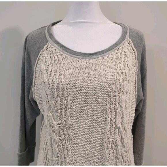 Dolan Anthropologie Womens M Boho Gray 3/4 Sleeve Sweater Cream Crocheted Top - Picture 4 of 12
